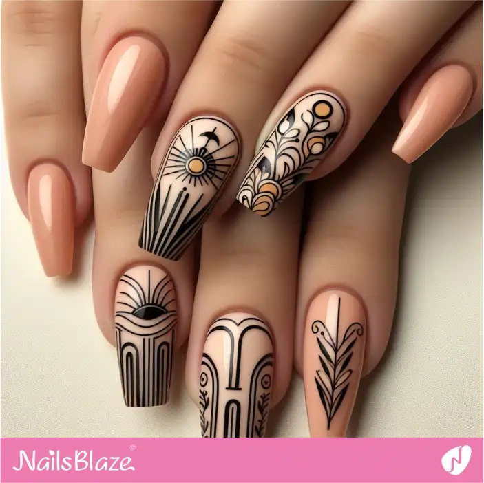 Minimal Coast Salish Line Art Nail Design | Canadian | Tribal - NB1498